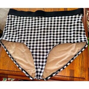 Cacique Plunge Underwire Swim Top Size 1X Sz 18 Bottom-Bikini- Black Check